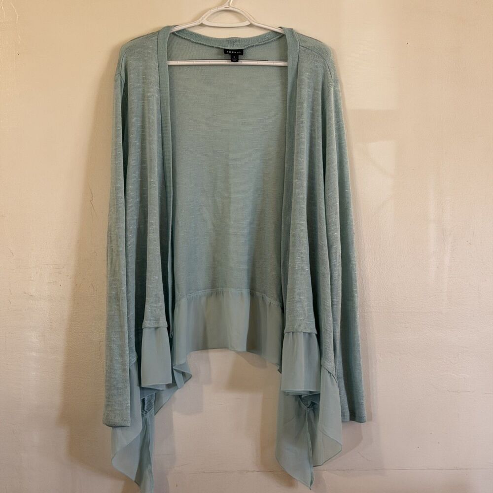 Torrid Lightweight Sheer Cardigan Mint Green Chiffon Detail Sz 2 Gorgeous